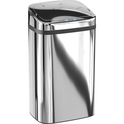 Bidone per Rifiuti da 30L con Sensore per Apertura e Chiusura Automatica 33x25x57,5 cm in ABS PP e Acciaio Argento (1/5)