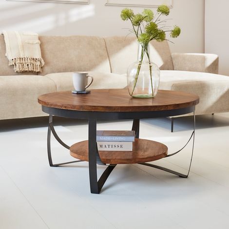 Industrieller Couchtisch Oxis Wood Mangoholz Etwa Ø70