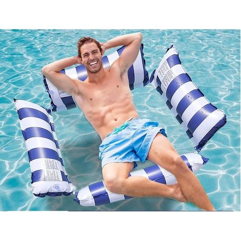 Schwimmender Poolstuhl mit Engelsmotiv, blau-weißes Design, schwimmende Poolmatratze mit Strandball, Wasserhängematte (1/3)
