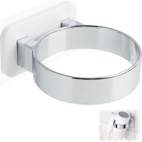 Porta asciugacapelli da parete senza forare, 10,5 x 9 x 5 cm, porta asciugacapelli autoadesivo compatto per bagno, camera da letto, soggiorno, gancio per asciugacapelli