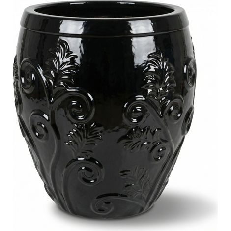 Provencelia Pflanzkübel Gaia Ø53 cm Höhe 57 cm frostbeständig, keramisch, handgefertigt, Schwarz (1/4)