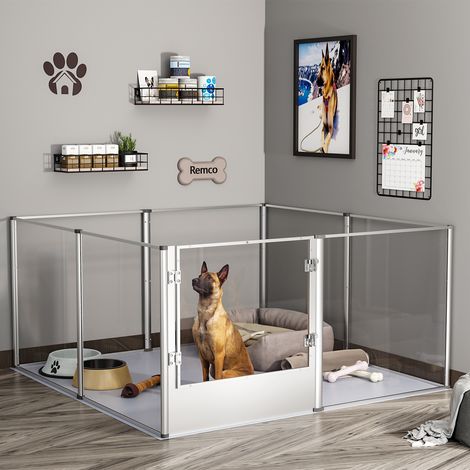 BingoPaw Large Acrylic Dog Playpen Cage Whelping Pen Box Indoor Enclosure Pet Clear Fence, 132x132x80.5cm