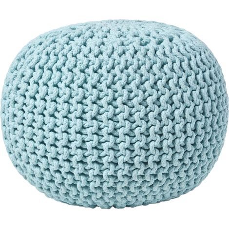HOMESCAPES Pouf en tricot Rond Coloris Bleu Pastel 35 x 40 cm