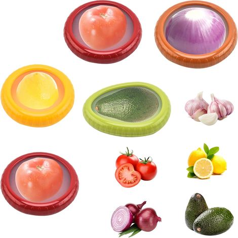 Set of 5 Silicone Storage Containers, Reusable Boxes for Fruits and Vegetables, for Storing Tomatoes, Lemons and Avocados (1/5)