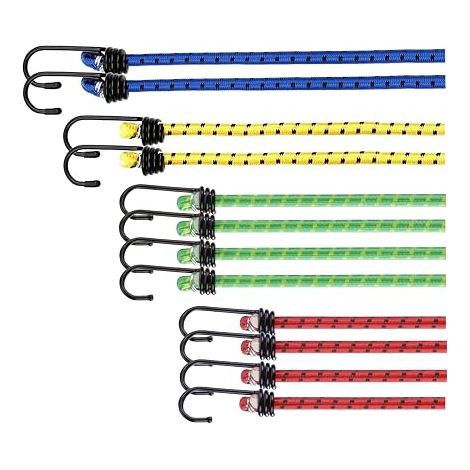 10 Pack Multipurpose Expanders with Hooks and Extra Strong Luggage Tensioners for Camping, Car and Bike - Clamping Straps & Rubber Bungees - Car Accessories (1/5)