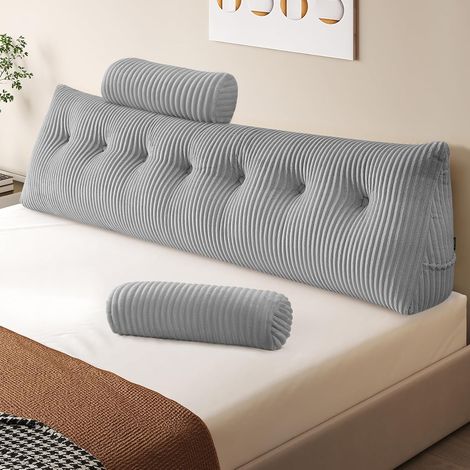 Coussin de Lecture pour Lit, Coussin Dossier Canapé, Coussin Triangulaire, Coussin Canape, Support De Positionnement, Doux et Confortable(200 cm, Gris Clair-de) (1/5)