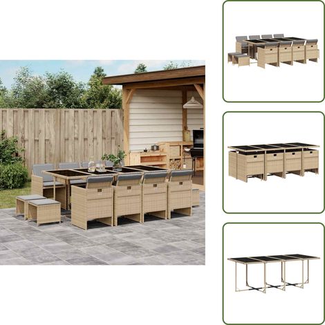 Gartenhocker - vidaXL 13-tlg. Garten-Essgruppe mit Kissen Beigemischung Poly Rattan - Bezug