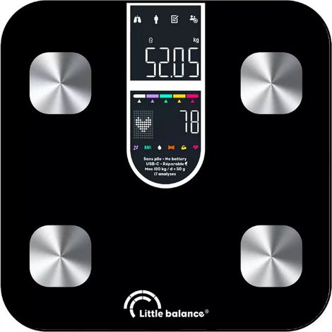 Báscula de composición corporal conectada de 180 kg/50 g, color negro - 8838 - Little Balance - (1/3)