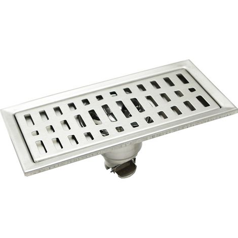 Siphon de sol rectangulaire 20x10cm acier inoxydable, grille anti-déchets, anti-odeurs, drainage rapide, pour salle de bains, douche et cuisine