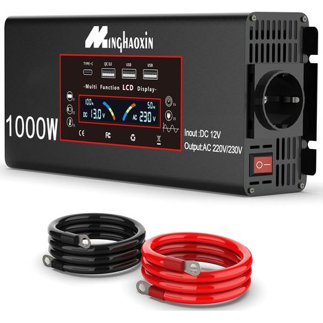 Convertisseur 12V 220V Pur Sinus 1000W/2000W  Et 3 Port USB-A Et USB-C De Voiture De Tension Onduleurr pour RV Voiture De Camion (1/5)