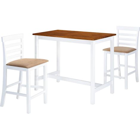 vidaXL Table et chaises de bar 3 pcs Bois massif Marron et blanc (1/5)