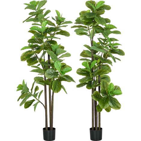 Lot de 2 Ficus Lyrata artificiels, 180cm avec pot, figuier à feuilles de violon (1/5)