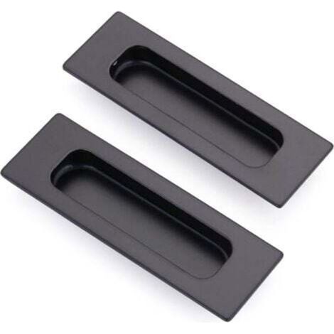 [JAMAIS UTILISÉ] Lot de 2 poignées de porte coulissantes rectangulaires encastrées avec évidement dissimulé, 12 x 4 x 1,2 cm, acier inoxydable noir mat (1/4)