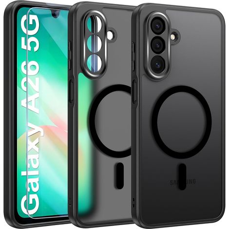 Funda para Samsung Galaxy A26 5G, MagSafe, funda mate Erbord, negra + protector de pantalla (1/4)