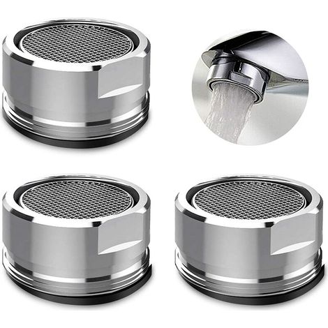 3er-Pack 24 mm Wasserhahn-Luftsprudler, Ersatzteil, Messing, Außengewinde, Auslauf mit Dichtung, poliertes Chrom