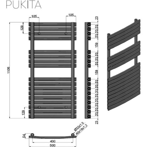 Scalda bagno termoarredo 174x50 con tubi piatti modello Kam-372 kamalu (1/2)
