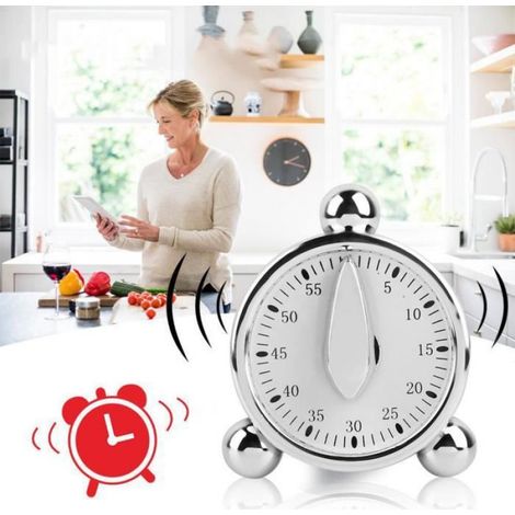 1 Minuterie mécanique, réglage 60 minutes, portable pour cuisine, maison, école (1/4)