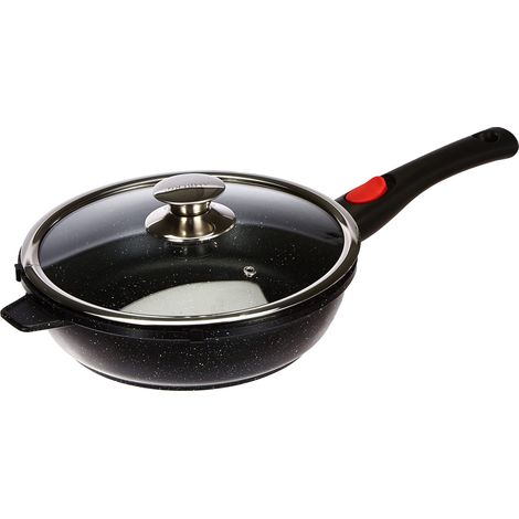 KAMBERG Padella Profonda 24 cm, Manico Rimovibile, Ghisa Di Alluminio, Rivestimento Antiaderente, Coperchio In Vetro, Fornelli E Induzione, Senza PFOA, Nero (1/4)