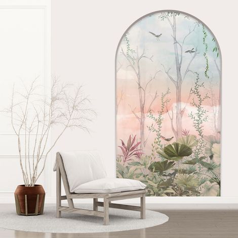 Stickers Trompe l'oeil Arche - Voute Enfants - Oiseaux Forêt - 70 x 125 cm (1/5)