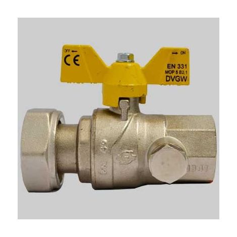 "Valvola gas a sfera F/F con presa pressione dado girevole farfalla Alluminio - 1"" X 1""1/4 G"