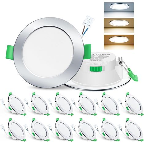 Spot LED Encastrable 7W 230V Dimmable, 3000K 4000K 6500K Couleur Réglable Spot Salle de Bain IP65, Extra Plat 29mm Spot Plafond, Lot de 6, Rond Blanc (1/5)