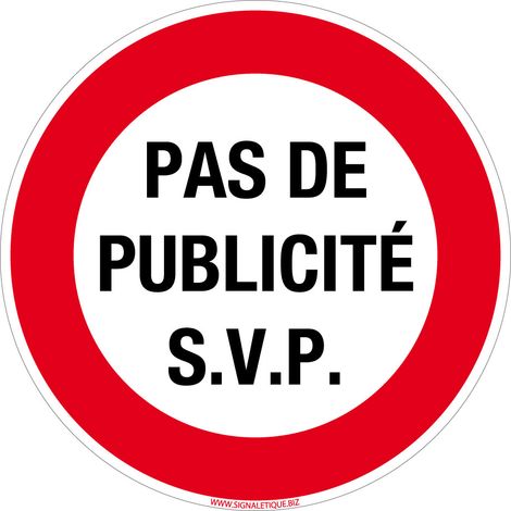 Panneau Autocollant Pas de Publicité S.V.P. Adhésif Stop Pub pour boîte aux lettres 83 mm diamètre. Sticker prospectus rond rouge - Adhésif - Diamètre 83 mm (1/5)