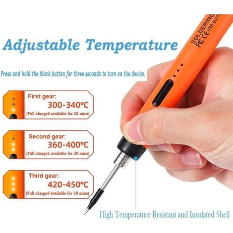 NALOOKAMIC Kit de fer à souder sans fil, rechargeable par USB, 8 W, avec trois pointes de fer, température réglable de 300 ℃ à 450 ℃, stylo à souder électrique pour réparation (1/3)