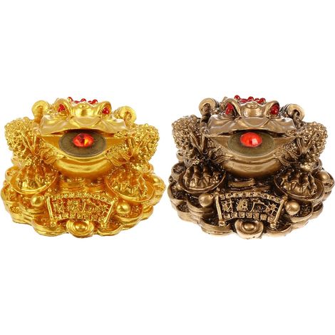 Lot de 2 Sculptures Dorées en Résine – Figurines Feng Shui de Crapauds Amulette – Décoration D’intérieur Bureau – Ornements de Richesse pour Maison et Espace de Travail (1/5)