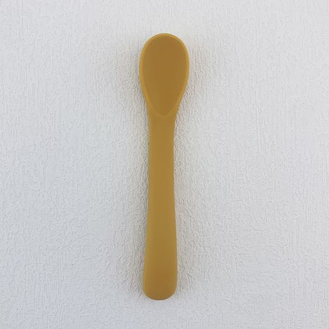 (Jaune gingembre) Cuillère à bébé en silicone à long manche, sans BPA, conçue pour l'alimentation des bébés. (1/5)
