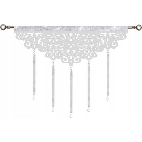 Tenda moderna IWONA EKRAN, ghirlanda traforata decorata con cristalli, GLAMUR Bianco, 140