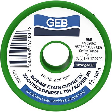 Fil à Souder étain/cuivre Geb Soudure Polyvalente Plomberie/électricité - Geb