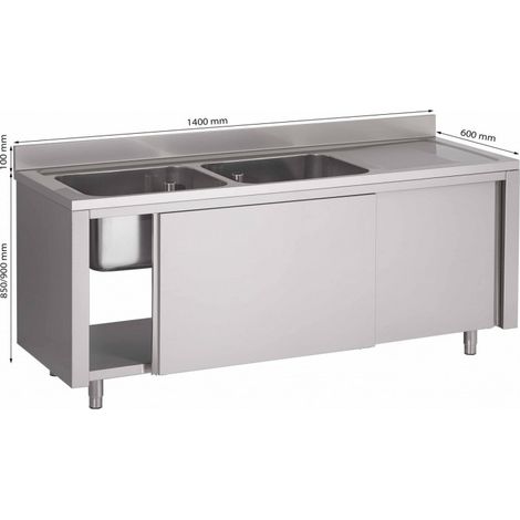 Plonge Sur Armoire Égouttoir À Droite Avec 2 Bacs L1400Xp600Xh850/900 Mm - Prodirest