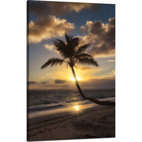 Lienzo impreso Naturaleza Palmeras Puesta de sol Fondo 50x80 Vacaciones en el océano