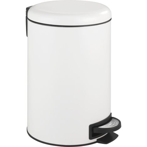 WENKO Poubelle Salle de Bain Leman 12L, Poubelle à pédale avec frein de chute Easy Close, Acier inox, 25x38x32cm, Blanc (1/5)
