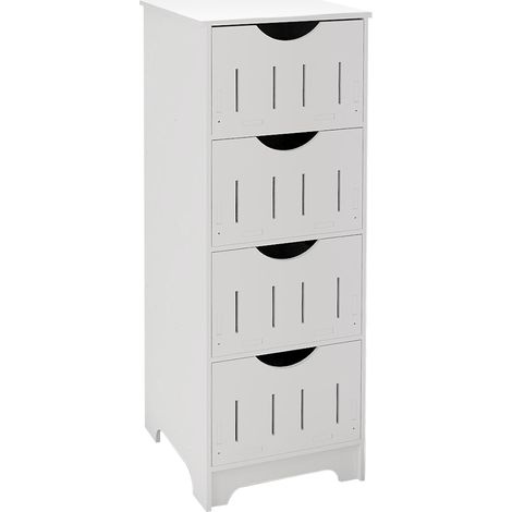 Meuble de Salle de Bain, Meuble de Rangement, Armoire sur Pied, avec 4 Tiroirs, 30 x 30 x 82 cm, pour Salle de Bain, Salon, Salle à Manger, Cuisine, Style Moderne, Blanc (1/4)