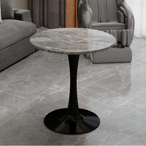 Table basse ronde 70 cm noir et gris en marbre artificiel au style minimaliste (1/5)