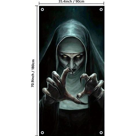 Décoration de porte d'Halloween, rideau de salle de bain Faucheuse, bannière décorative tête de mort effrayante - 90 x 180 cm (perforée + ruban) - Style 36