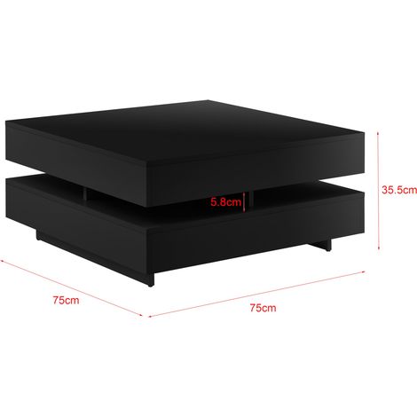 Elegante y elegante mesa de centro para salón con 4 compartimentos de almacenamiento 75 x 75 x 35,5 cm 15 mm aglomerado de melamina negro 030006142