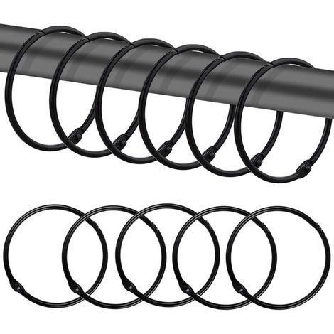 12 schwarze Duschvorhangringe, rostfreie Duschvorhanghaken, runde Metallhaken für Badezimmer, Ankleidezimmer, Fenster, Heimdekoration, einfach zu montieren (1/5)