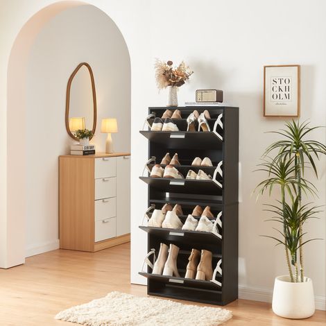Scarpiera Sykkylven con 4 Contenitori Ribaltabili - Nero [en.casa] (1/5)
