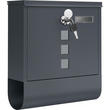 Boite Aux Lettres - Avec Serrure - Couvercle Pivotant - Fenêtre De Visualisation - Plaque Identité - Compartiment Journaux - Installation Facile - 9,5 x 30,5 x 33,3 cm - Gris Anthracite