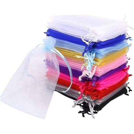 100 pochettes cadeaux transparentes à cordon, pochettes à bijoux à cordon, sac en filet (1/2)