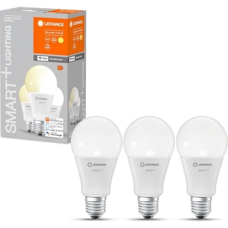 Lampe LED intelligente avec technologie WiFi, douille E27, dimmable, blanc chaud (2700 K), remplace les lampes à incandescence par 100W, SMART+ WiFi Classic Dimmable, lot de 3 (1/5)