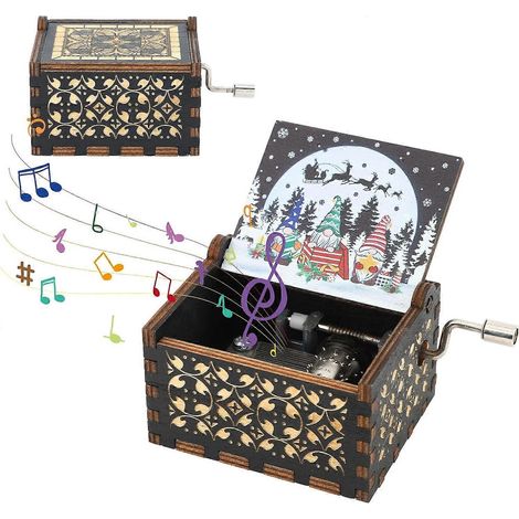 Boîte à musique de Noël, Boîte à musique rétro en bois gravée au laser, 2023, Boîte à musique unique et mignonne pour un joyeux Noël, Cadeau de Noël pour les amis (1/5)