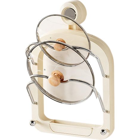 Range-couvercles mural — Organiseur de couvercles à ventouses — Étagère de rangement pour cuisine sans perçage (Blanc)