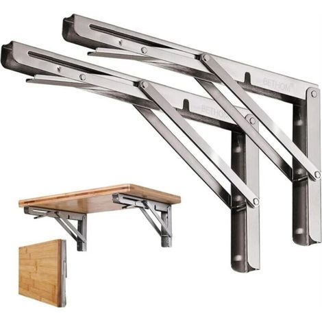 Supports Pliants en Acier Inoxydable 400mm, 2 Pièces Supports d'Étagère Pliants Supports d'Étagère Lourds Supports de Table, Support d'Étagère Murale Pliable Gain de Place Charge Maximale 150 kg (1/5)