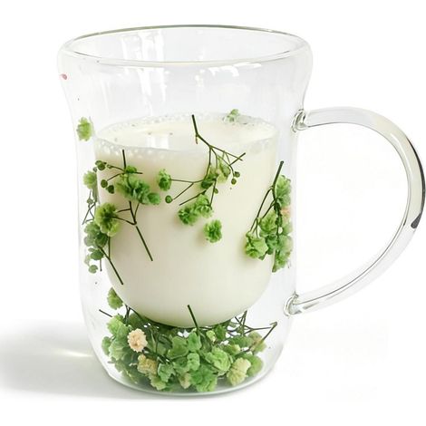 Verres double paroi avec fleurs séchées, 300ml, pour Latte Macchiato & Thé