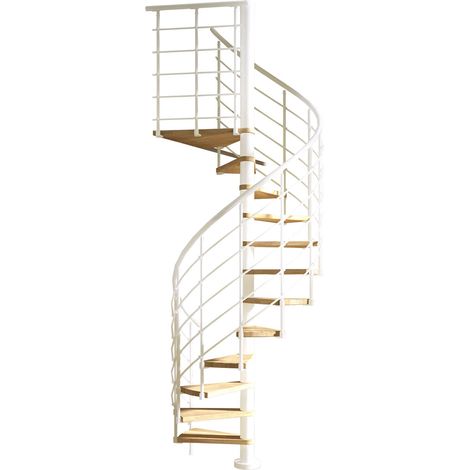 Dolle Spindeltreppe Oslo Ø120cm mit 315-345cm Geschosshöhe 14 Stufen 1 Podest Eiche lackiert Geländer weiß, mitlaufende Kunststoffstäbe (1/3)