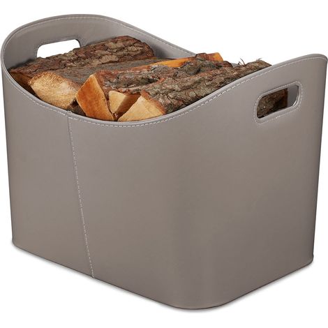 Panier à bûches XL Similicuir, Rangement pour Bois de Chauffage avec poignées, Gris foncé (1/5)