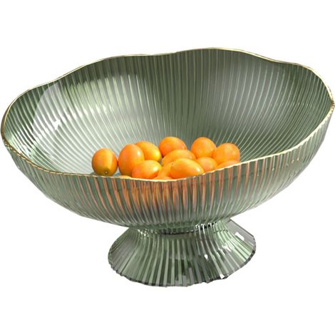Coupelle à fruits en plastique vert avec pied, base amovible et trou d'égouttage, plateau de service pour salon, table basse, présentoir à fruits, bonbons et snacks (1/5)